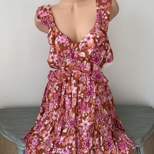 Arizona Juniors - Pink Floral Mini Dress - cutout tie back